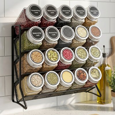 20 pots d'épices dans étagères à épices suspendue