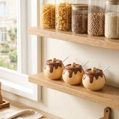 3 pot a epices sur une étagère
