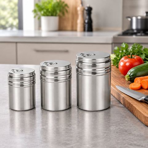 3 tailles de pot pour epices sur un comptoir