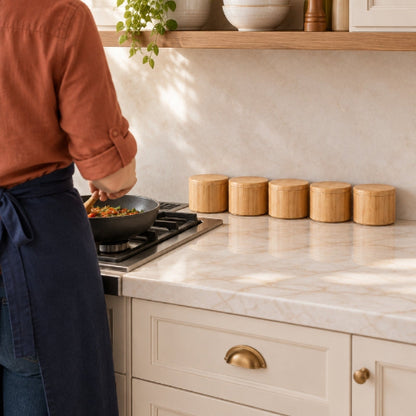 5 boite epice sur comptoir derrière plaque de cuisson