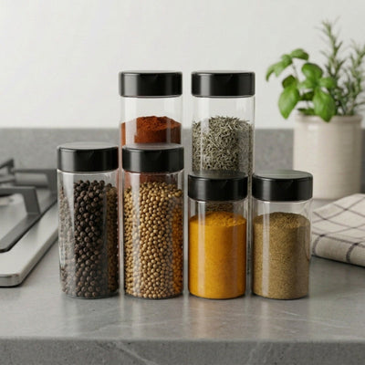 6 pot a epice près de la plaque de cuisson