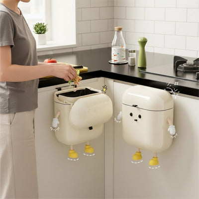 Deux poubelle murale ouverte et fermé accrochées au comptoir