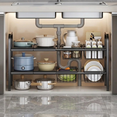 Étagère cuisine rangement deux tablettes sous évier