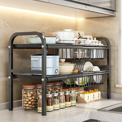 Étagère cuisine rangement deux tablettes sur comptoir près évier