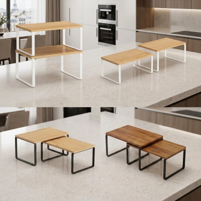 Etagere bois cuisine en 4 dispositions possibles sur îlot