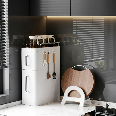 Etagere cuisine blanche et devanture blanche à 2 niveaux