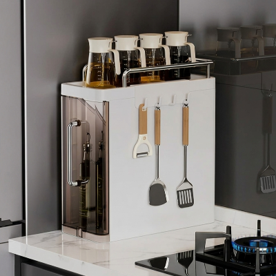 Etagere cuisine blanche et devanture transparente à 1 niveau