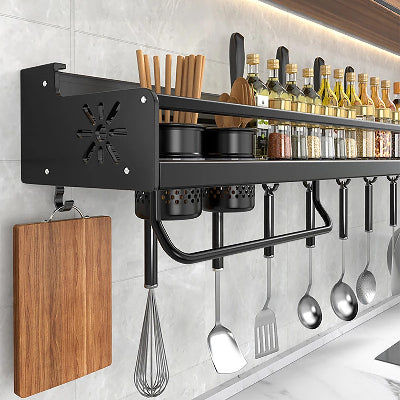 Etagere murale cuisine avec supports ustensiles planche et porte serviettes