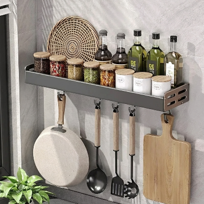 Etagere murale cuisine de cinquante cm en inox avec crochets