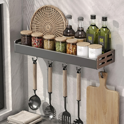 Etagere murale cuisine de quarante cm en inox avec crochets