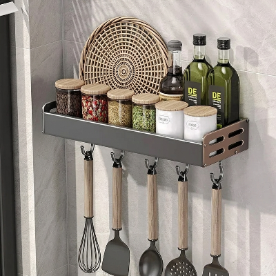 Etagere murale cuisine de trente cm en inox avec crochets