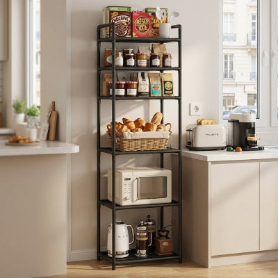Etagere pour micro onde noire dans coin petit déjeuner
