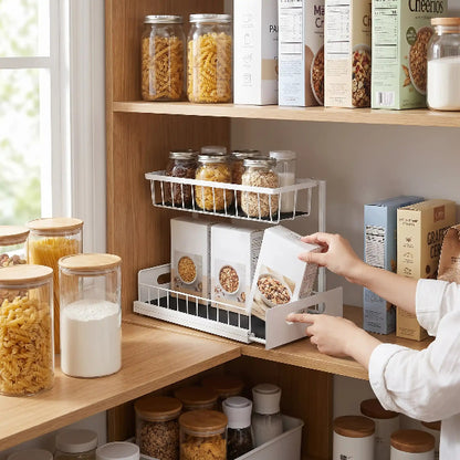 Personne prenant boîte céréales dans etagere cuisine dans garde manger