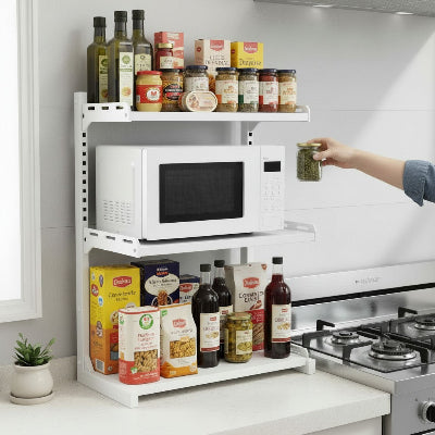Personne prenant des pots épices sur le support micro onde