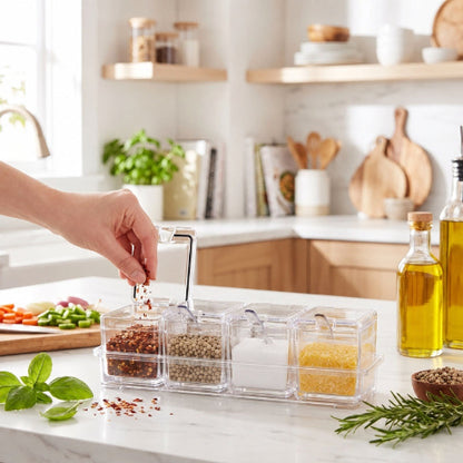 Personne qui prend des épices dans une boite pour epices