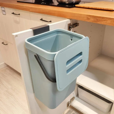 Poubelle murale bleue interieur porte armoire