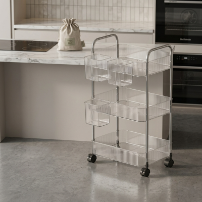Rangement etagere cuisine vide 3 niveaux avec 3 paniers