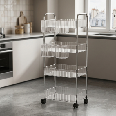 Rangement etagere cuisine vide 4 niveaux avec 4 paniers