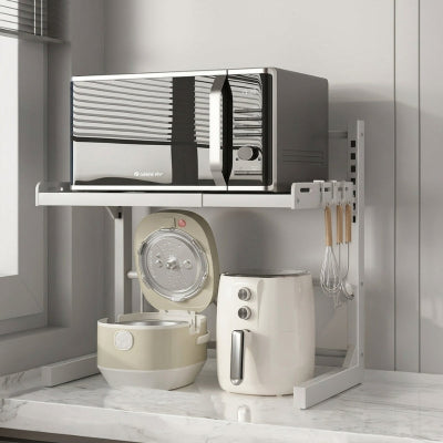 Support micro onde blanc 2 niveaux avec micro ondes