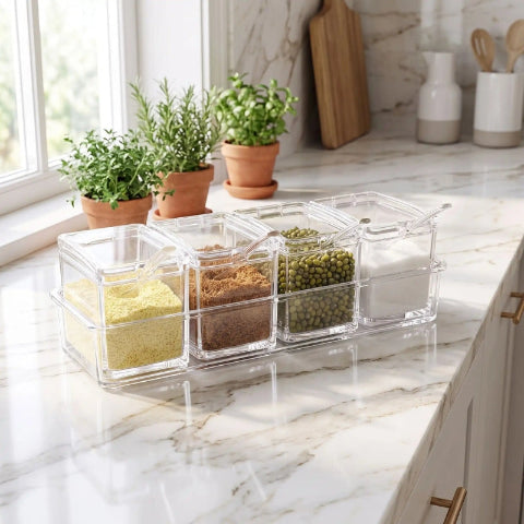 Ensemble de boite pour epices sur un comptoir
