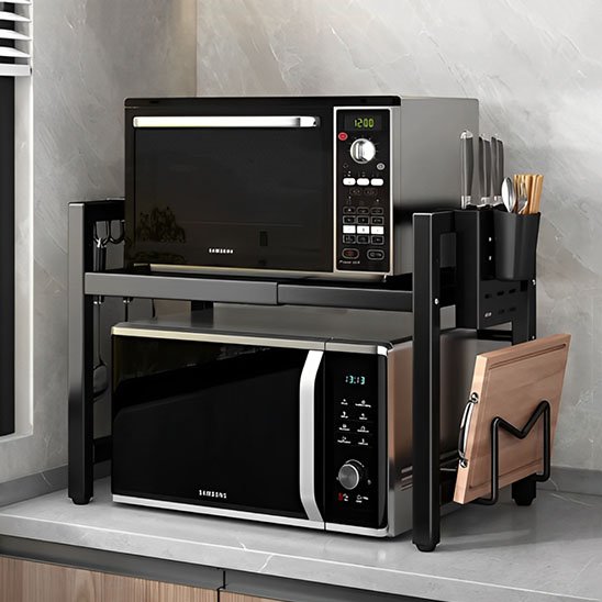 Deux four micro ondes sur et sous etagere micro onde