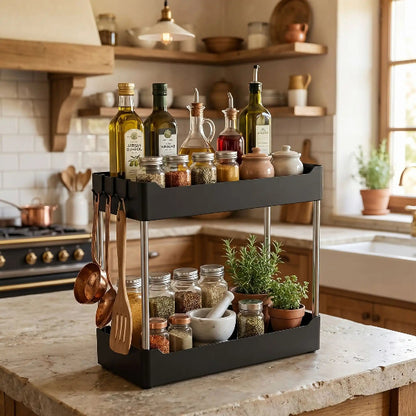 Etagere cuisine noire sur ilot cuisine