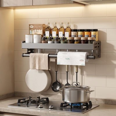 Etagere murale cuisine au dessus plaque de cuisson