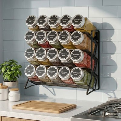 Étagères à épices suspendue à côté plaque de cuisson