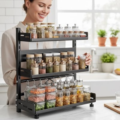 Personne prenant un pot dans le rangement à épices 