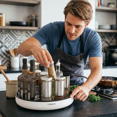 Personne qui cuisine et choisit pots dans range epice