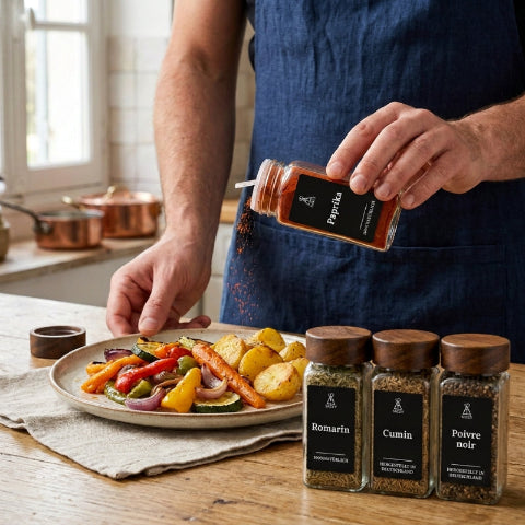 personne qui saupoudre épices d'un pots a epices