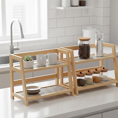 Petite et grande etagere a epices côte à côte