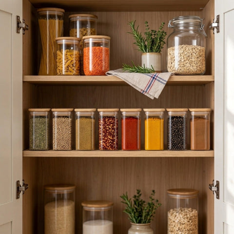 pots à épices dans un placard