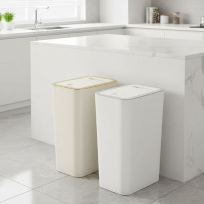 Poubelle cuisine duo blanc et beige décor minimaliste blanc